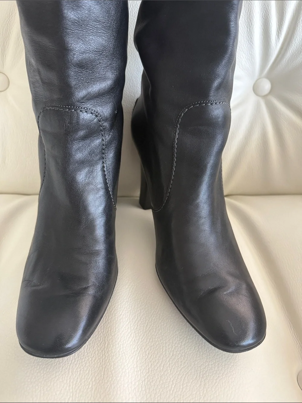 Tod's Leather Round Toe Block Heels Riding Knee High Boots size 36.5
